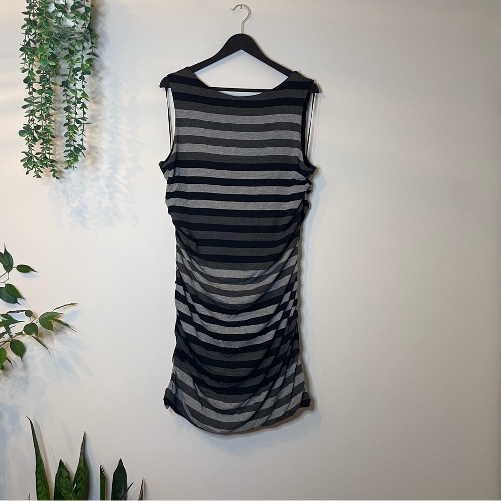 Le Chateau Striped Black and Gray Mini Dress - Picture 3 of 11